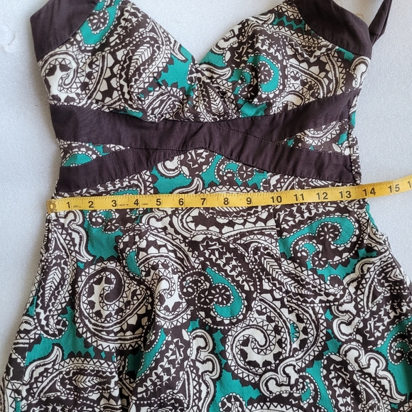 Y2K Whimsigoth Paisley Halter Dress With Tulle Hem Teal And Brown Medium - Picture 15 of 15